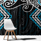 Blue Aotearoa Tukutuku Manawa Tapu Window Curtain Ta Moko Toi Maori