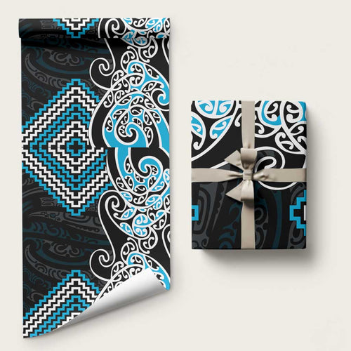 Blue Aotearoa Tukutuku Manawa Tapu Wrapping Paper Ta Moko Toi Maori - Aussie Hoodie