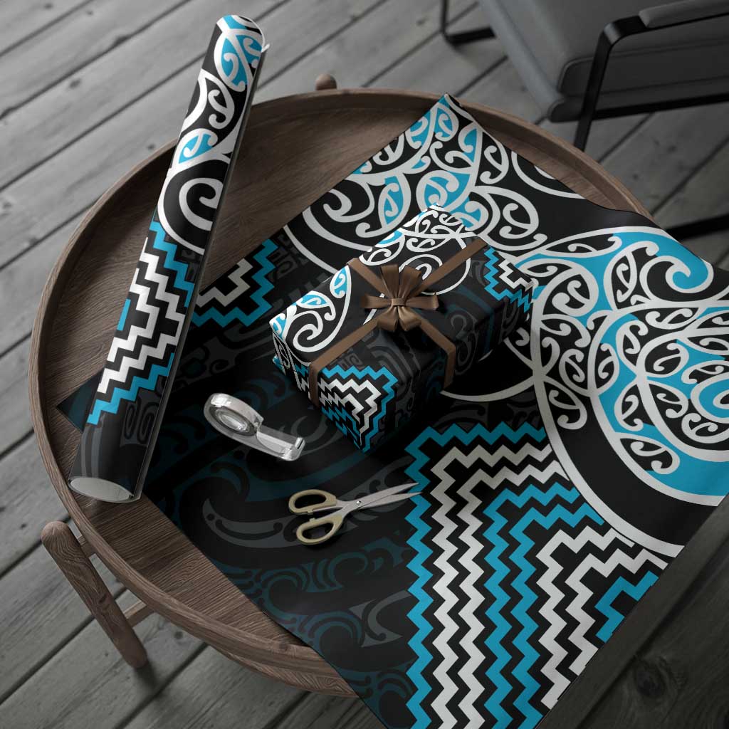 Blue Aotearoa Tukutuku Manawa Tapu Wrapping Paper Ta Moko Toi Maori - Aussie Hoodie