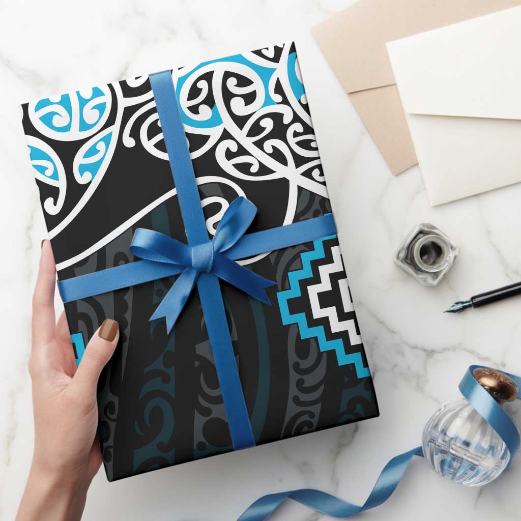 Blue Aotearoa Tukutuku Manawa Tapu Wrapping Paper Ta Moko Toi Maori - Aussie Hoodie