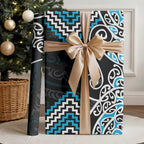 Blue Aotearoa Tukutuku Manawa Tapu Wrapping Paper Ta Moko Toi Maori - Aussie Hoodie