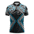 Blue Aotearoa Tukutuku Manawa Tapu Zipper Polo Shirt Ta Moko Toi Maori - Aussie Hoodie