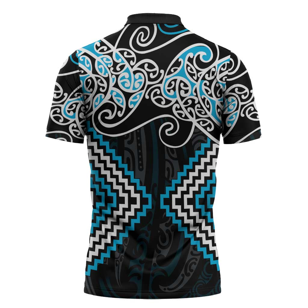Blue Aotearoa Tukutuku Manawa Tapu Zipper Polo Shirt Ta Moko Toi Maori - Aussie Hoodie