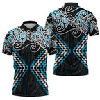 Blue Aotearoa Tukutuku Manawa Tapu Zipper Polo Shirt Ta Moko Toi Maori - Aussie Hoodie