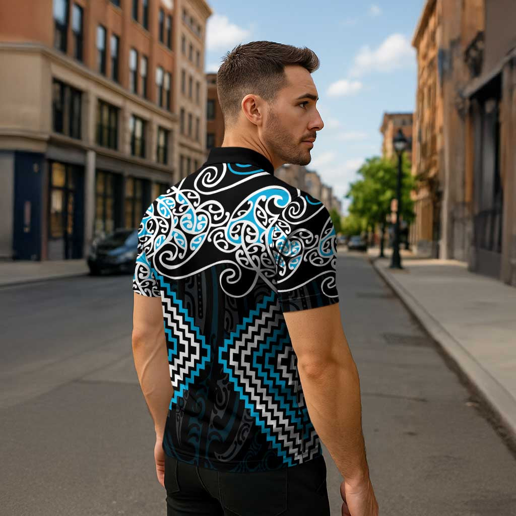 Blue Aotearoa Tukutuku Manawa Tapu Zipper Polo Shirt Ta Moko Toi Maori - Aussie Hoodie