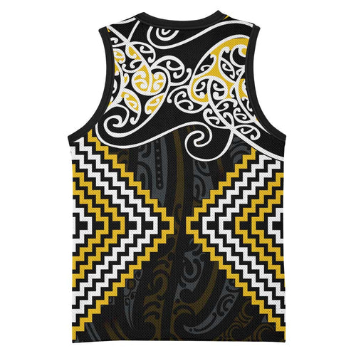 Gold Aotearoa Tukutuku Manawa Tapu Basketball Jersey Ta Moko Toi Maori - Aussie Hoodie