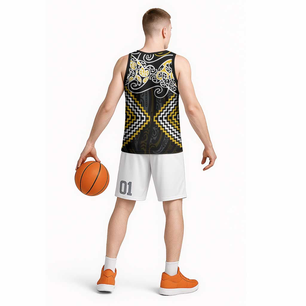 Gold Aotearoa Tukutuku Manawa Tapu Basketball Jersey Ta Moko Toi Maori - Aussie Hoodie