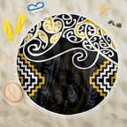 Gold Aotearoa Tukutuku Manawa Tapu Beach Blanket Ta Moko Toi Maori