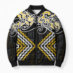 Gold Aotearoa Tukutuku Manawa Tapu Bomber Puffer Jacket Ta Moko Toi Maori - Aussie Hoodie