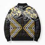 Gold Aotearoa Tukutuku Manawa Tapu Bomber Puffer Jacket Ta Moko Toi Maori - Aussie Hoodie