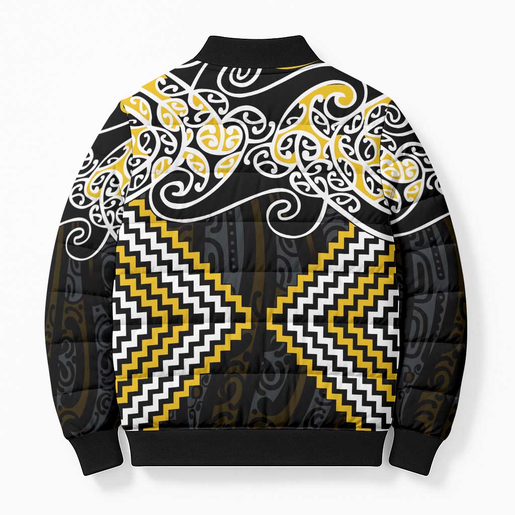 Gold Aotearoa Tukutuku Manawa Tapu Bomber Puffer Jacket Ta Moko Toi Maori - Aussie Hoodie
