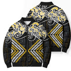 Gold Aotearoa Tukutuku Manawa Tapu Bomber Puffer Jacket Ta Moko Toi Maori - Aussie Hoodie