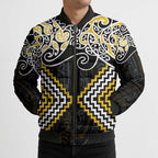 Gold Aotearoa Tukutuku Manawa Tapu Bomber Puffer Jacket Ta Moko Toi Maori - Aussie Hoodie