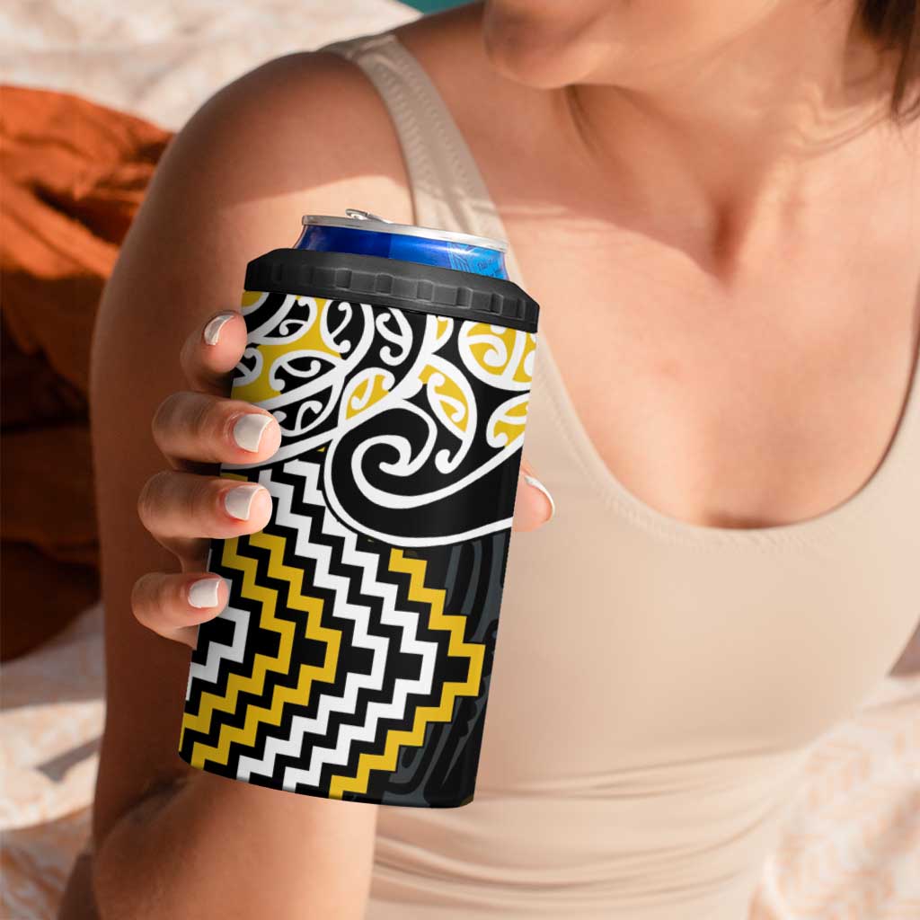 Gold Aotearoa Tukutuku Manawa Tapu 4 in 1 Can Cooler Tumbler Ta Moko Toi Maori