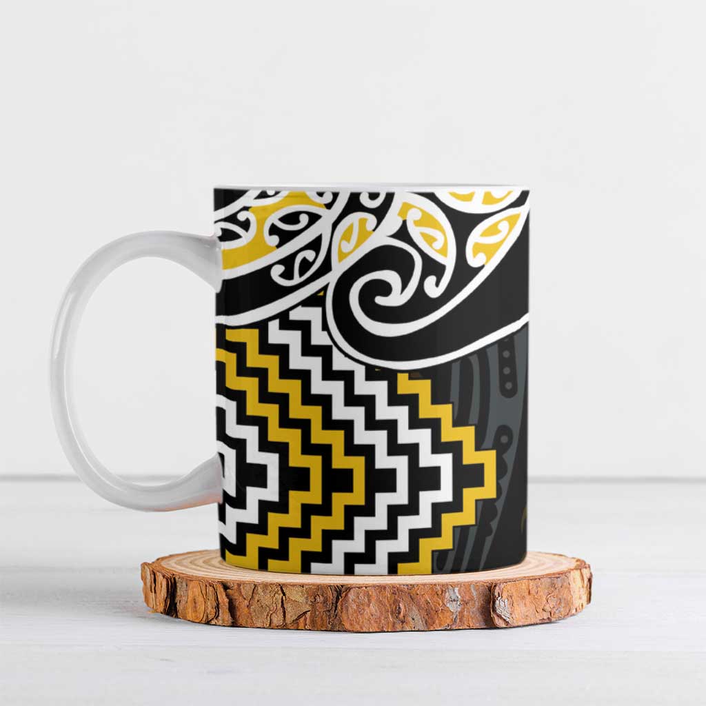 Gold Aotearoa Tukutuku Manawa Tapu Ceramic Mug Ta Moko Toi Maori - Aussie Hoodie
