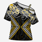 Gold Aotearoa Tukutuku Manawa Tapu Cross Shoulder Shirt Ta Moko Toi Maori - Aussie Hoodie