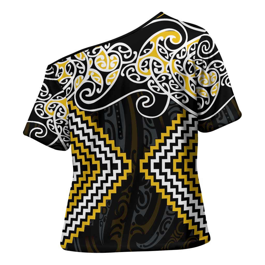 Gold Aotearoa Tukutuku Manawa Tapu Cross Shoulder Shirt Ta Moko Toi Maori - Aussie Hoodie