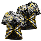 Gold Aotearoa Tukutuku Manawa Tapu Cross Shoulder Shirt Ta Moko Toi Maori - Aussie Hoodie