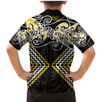 Gold Aotearoa Tukutuku Manawa Tapu Family Matching Mermaid Dress and Hawaiian Shirt Ta Moko Toi Maori