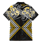Gold Aotearoa Tukutuku Manawa Tapu Family Matching Mermaid Dress and Hawaiian Shirt Ta Moko Toi Maori