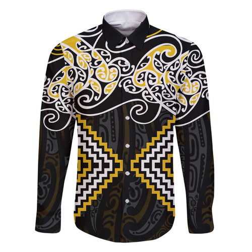 Gold Aotearoa Tukutuku Manawa Tapu Family Matching Short Sleeve Bodycon Dress and Hawaiian Shirt Ta Moko Toi Maori