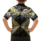 Gold Aotearoa Tukutuku Manawa Tapu Kid Hawaiian Shirt Ta Moko Toi Maori