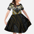 Gold Aotearoa Tukutuku Manawa Tapu Kid Short Sleeve Dress Ta Moko Toi Maori