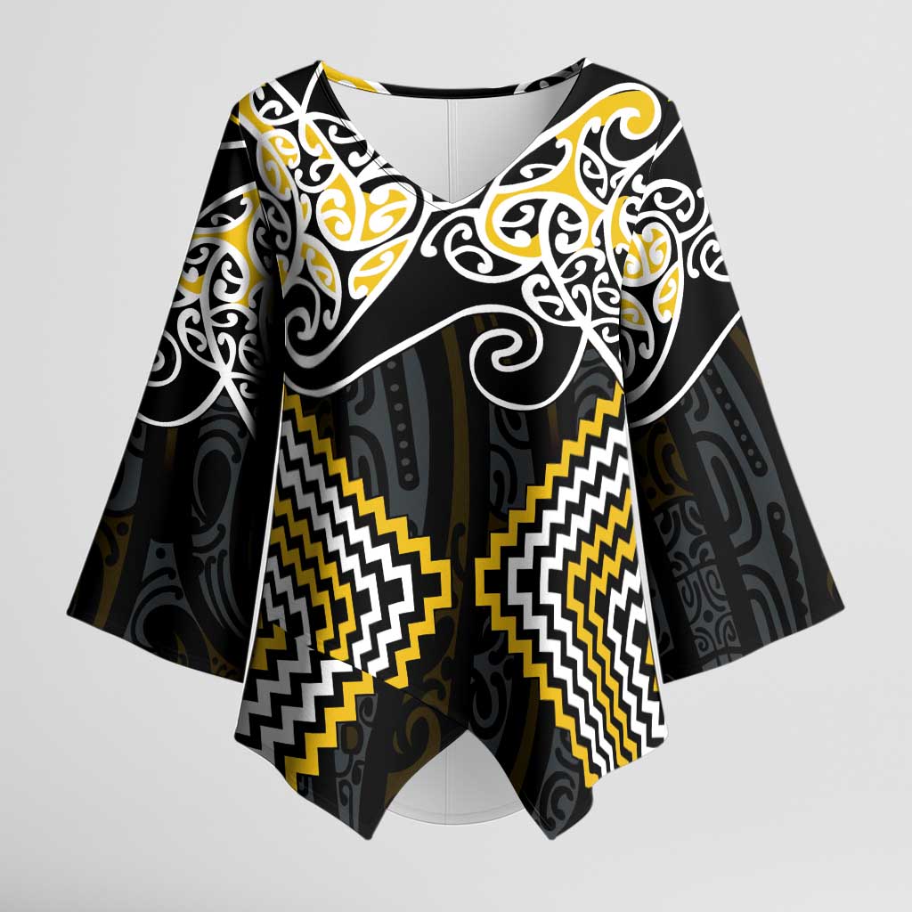 Gold Aotearoa Tukutuku Manawa Tapu Kimono Sleeve Blouse Ta Moko Toi Maori - Aussie Hoodie