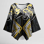 Gold Aotearoa Tukutuku Manawa Tapu Kimono Sleeve Blouse Ta Moko Toi Maori - Aussie Hoodie