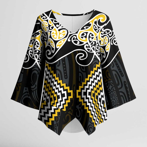 Gold Aotearoa Tukutuku Manawa Tapu Kimono Sleeve Blouse Ta Moko Toi Maori - Aussie Hoodie