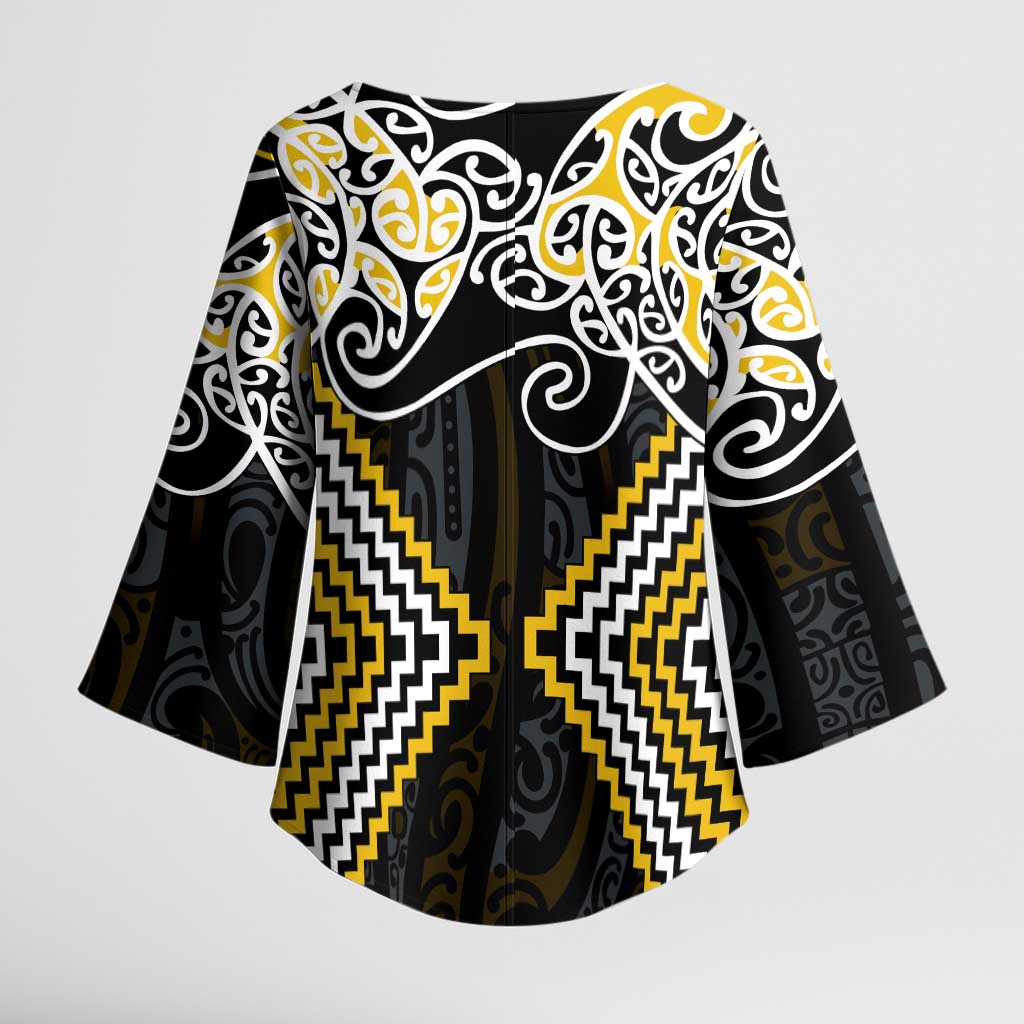 Gold Aotearoa Tukutuku Manawa Tapu Kimono Sleeve Blouse Ta Moko Toi Maori - Aussie Hoodie