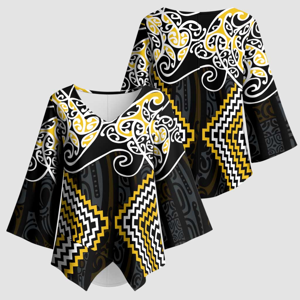 Gold Aotearoa Tukutuku Manawa Tapu Kimono Sleeve Blouse Ta Moko Toi Maori - Aussie Hoodie