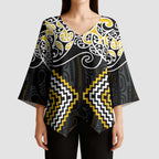 Gold Aotearoa Tukutuku Manawa Tapu Kimono Sleeve Blouse Ta Moko Toi Maori - Aussie Hoodie