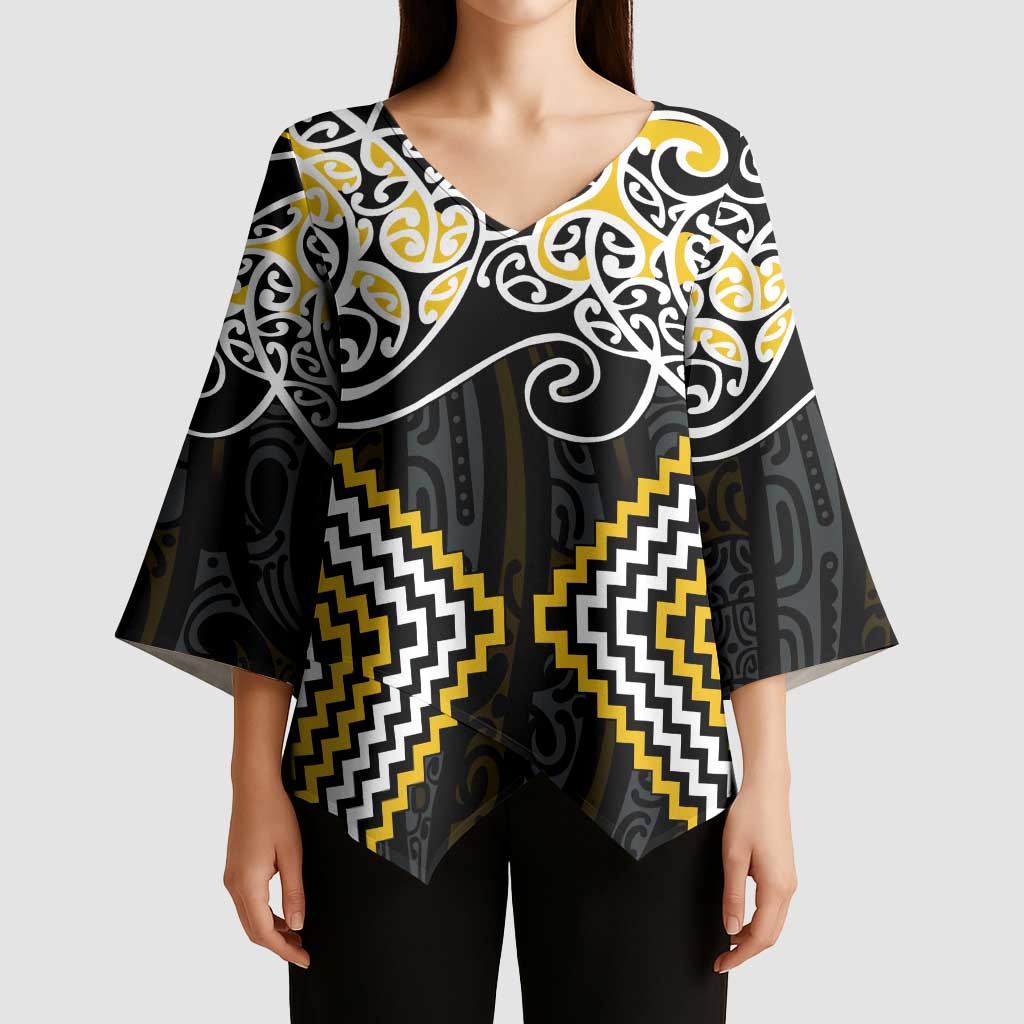 Gold Aotearoa Tukutuku Manawa Tapu Kimono Sleeve Blouse Ta Moko Toi Maori - Aussie Hoodie