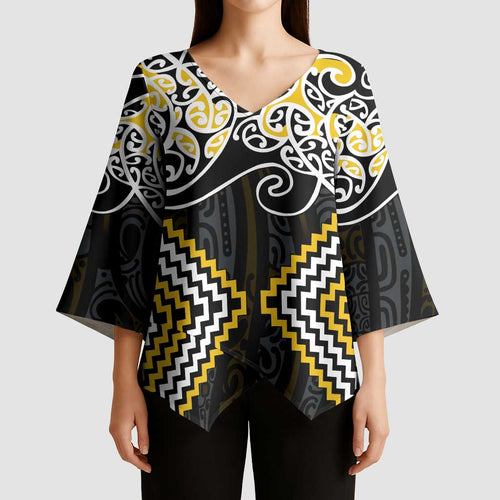 Gold Aotearoa Tukutuku Manawa Tapu Kimono Sleeve Blouse Ta Moko Toi Maori - Aussie Hoodie