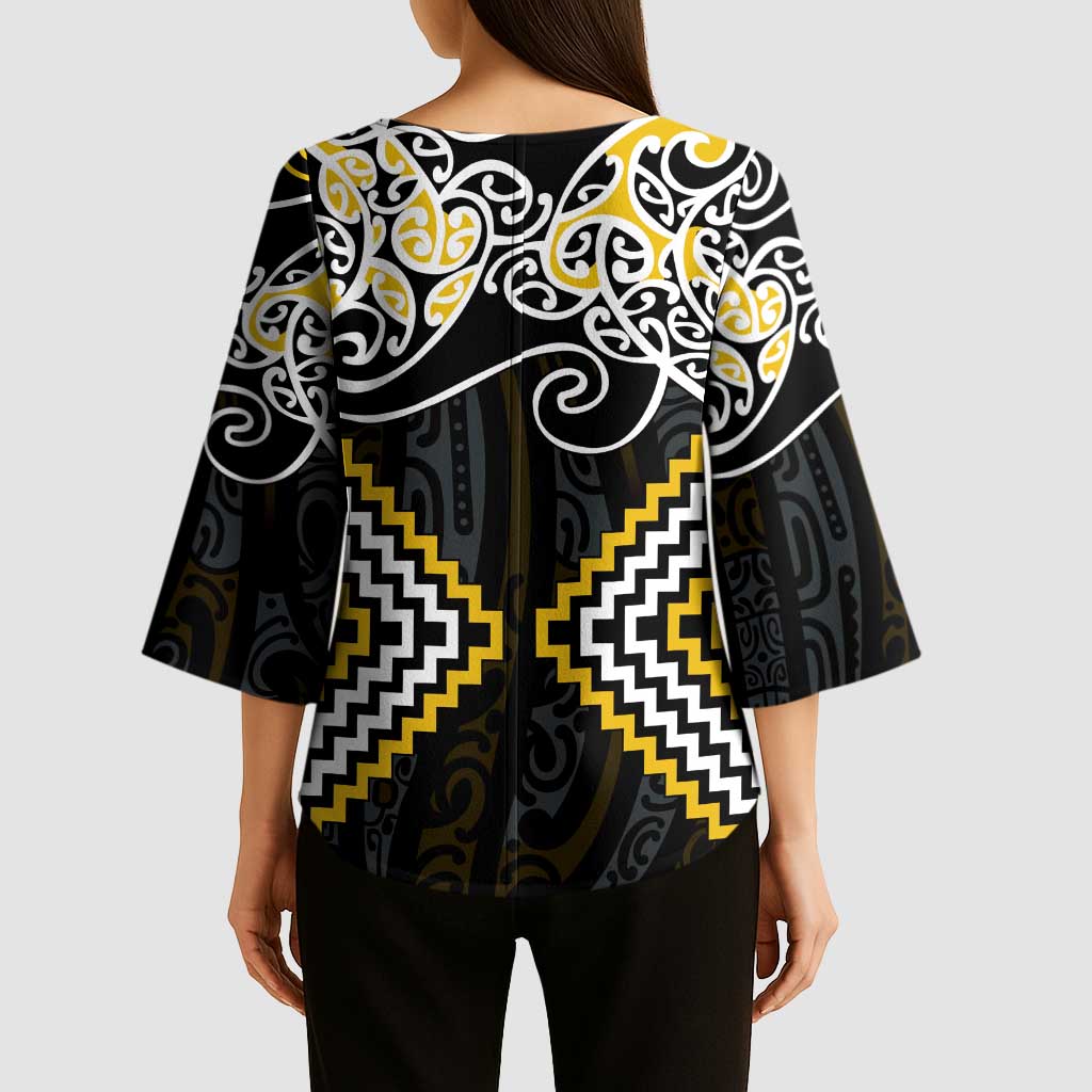 Gold Aotearoa Tukutuku Manawa Tapu Kimono Sleeve Blouse Ta Moko Toi Maori - Aussie Hoodie
