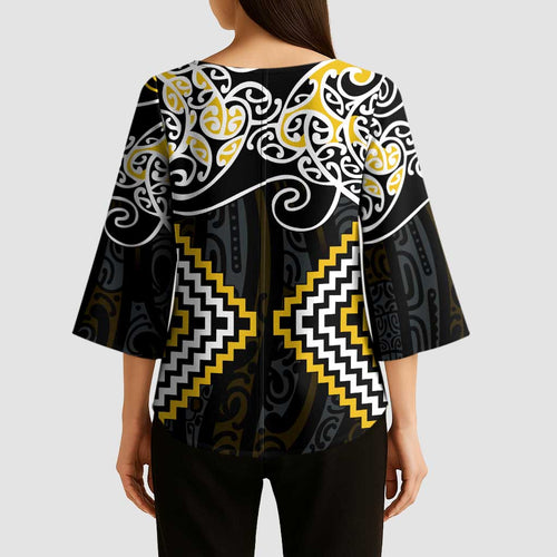 Gold Aotearoa Tukutuku Manawa Tapu Kimono Sleeve Blouse Ta Moko Toi Maori - Aussie Hoodie