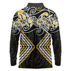 Gold Aotearoa Tukutuku Manawa Tapu Long Sleeve Polo Shirt Ta Moko Toi Maori