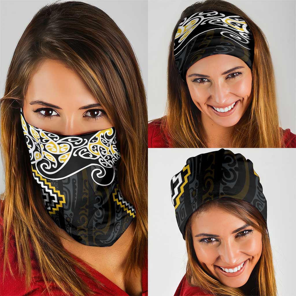 Gold Aotearoa Tukutuku Manawa Tapu Neck Gaiter Ta Moko Toi Maori - Aussie Hoodie