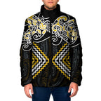 Gold Aotearoa Tukutuku Manawa Tapu Padded Jacket Ta Moko Toi Maori - Aussie Hoodie