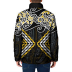 Gold Aotearoa Tukutuku Manawa Tapu Padded Jacket Ta Moko Toi Maori - Aussie Hoodie