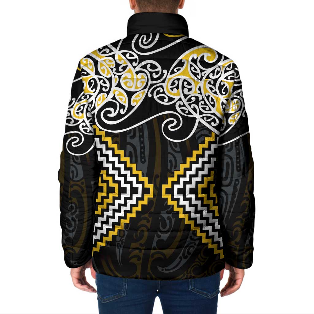 Gold Aotearoa Tukutuku Manawa Tapu Padded Jacket Ta Moko Toi Maori - Aussie Hoodie