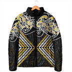 Gold Aotearoa Tukutuku Manawa Tapu Padded Jacket Ta Moko Toi Maori - Aussie Hoodie
