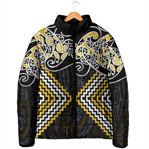 Gold Aotearoa Tukutuku Manawa Tapu Padded Jacket Ta Moko Toi Maori - Aussie Hoodie