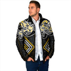 Gold Aotearoa Tukutuku Manawa Tapu Padded Jacket Ta Moko Toi Maori - Aussie Hoodie
