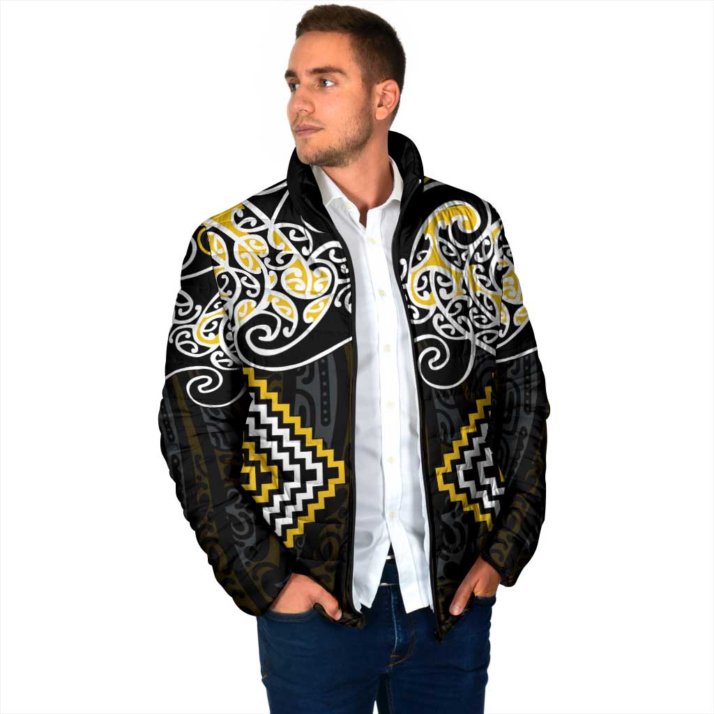 Gold Aotearoa Tukutuku Manawa Tapu Padded Jacket Ta Moko Toi Maori - Aussie Hoodie