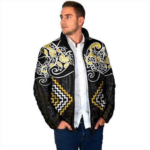 Gold Aotearoa Tukutuku Manawa Tapu Padded Jacket Ta Moko Toi Maori - Aussie Hoodie
