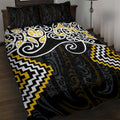 Gold Aotearoa Tukutuku Manawa Tapu Quilt Bed Set Ta Moko Toi Maori