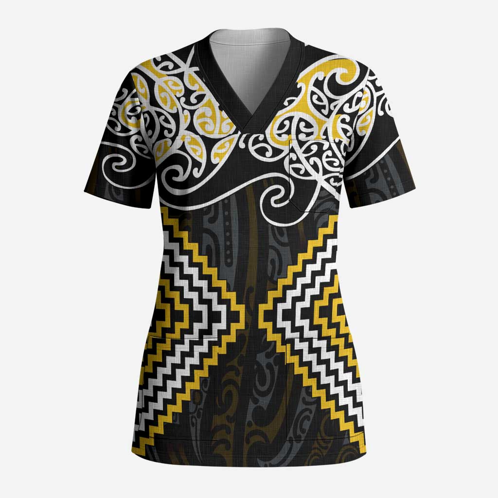 Gold Aotearoa Tukutuku Manawa Tapu Scrub Top Ta Moko Toi Maori - Aussie Hoodie