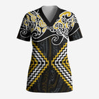 Gold Aotearoa Tukutuku Manawa Tapu Scrub Top Ta Moko Toi Maori - Aussie Hoodie
